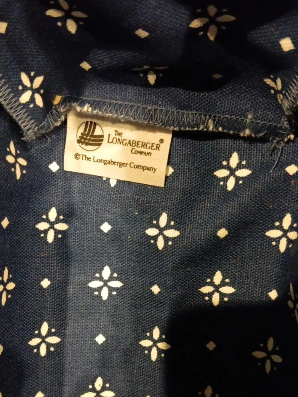Longaberger Navy Blue Fabric Basket Liner with White Floral Motif